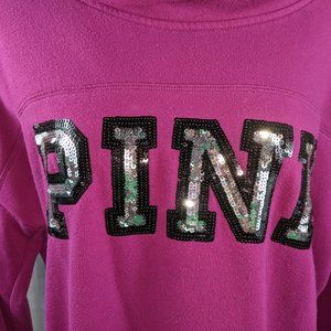 2014 Vintage VS PINK Sequin Bling Fushia Cowl Neck Sweatshirt Large